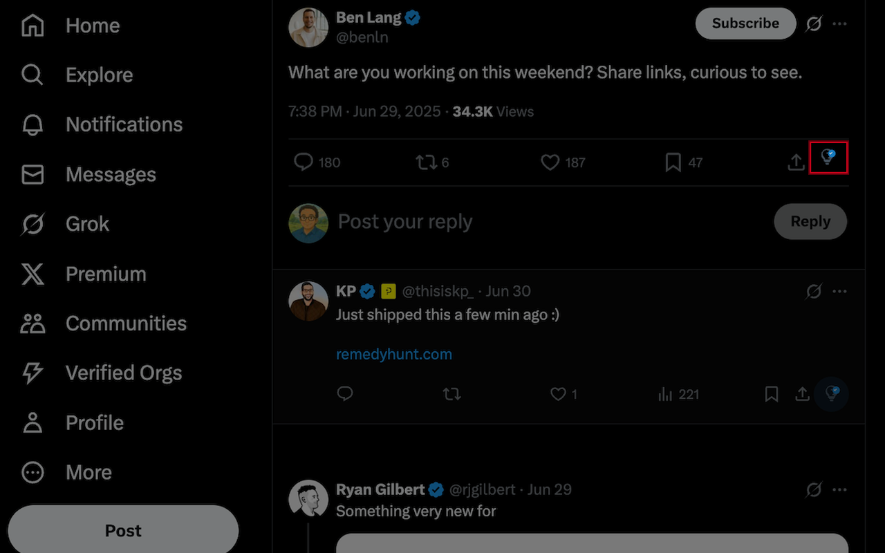 Twitter integration showing Evaluate button